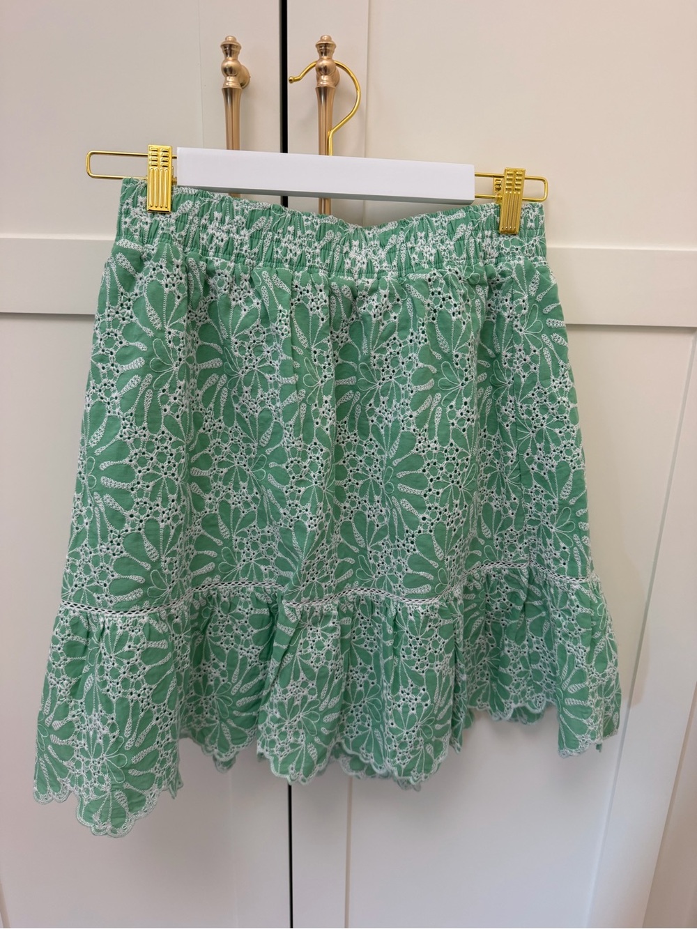 NEW Women's LOFT Mint Green Eyelet Lace Tiered Mini Skirt